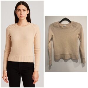 Club Monaco 100% Italian Cashmere Rib Shoulder Sweater in Beige